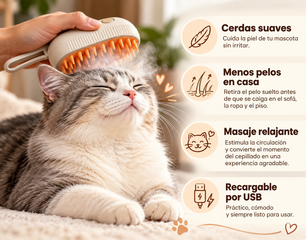 Cepillo a Vapor para Perros y Gatos 3 en 1
